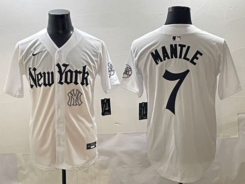 Men 2025 New York Yankees 7 Mantle White Five generations Joint Name Nike MLB Jersey style 9